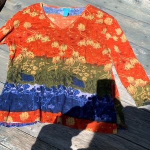 Y2K earthy vibe long sleeve top Orange blue green